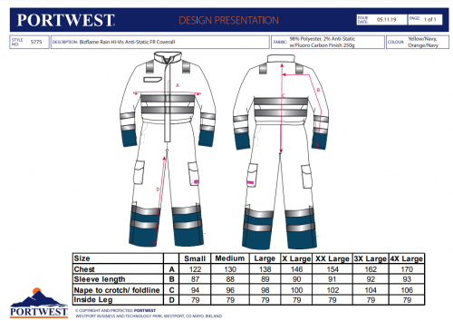Combinezon Bizflame Rain Hi-Vis Multi, galben/navy, regular, Portwest